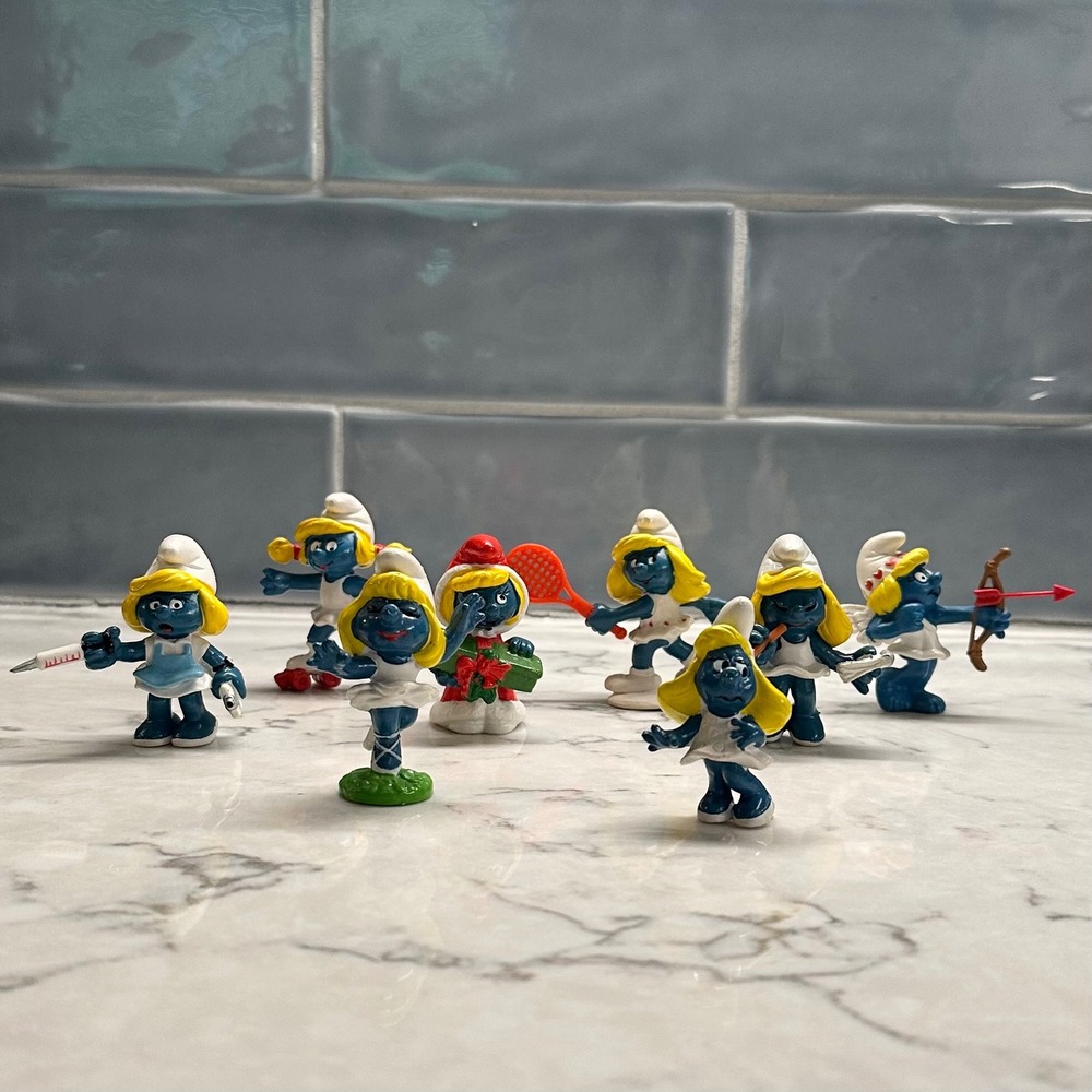 8 pc Vintage 70s-80s Schleich Peyo Smurfette PVC Figures Kidcore Smurfs Retro